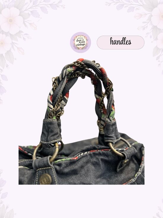 Y2K Betseyville Denim Ruffle Satchel • Betsey Johnson Cherry Charm Handbag - Picture 8 of 13